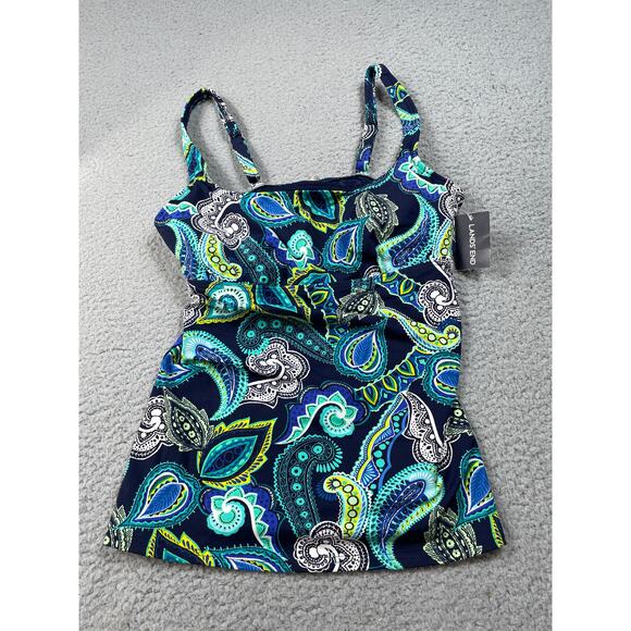 Lands End Womens Size 2 Green Blue Paisley Tankini Swim Top NWT - Picture 1 of 8